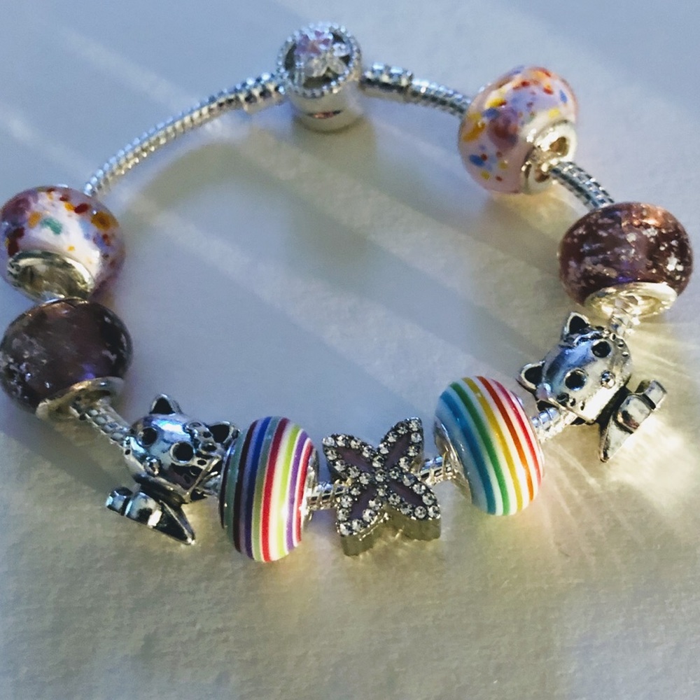 New Hello Kitty Charm Beaded 925 Silver Bracelet